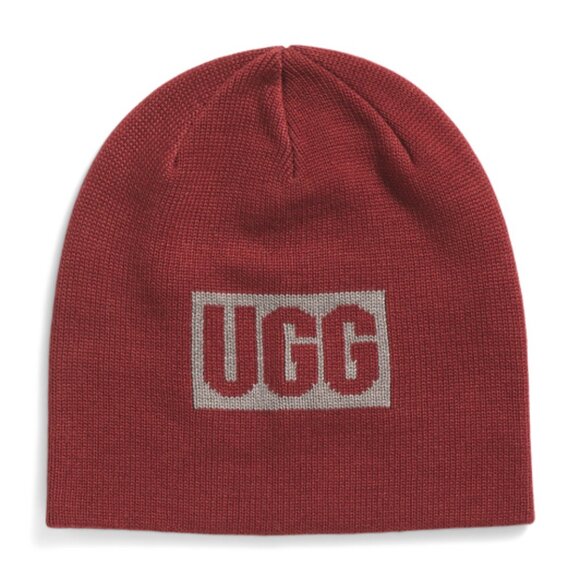 NEW UGG Men's Plate Logo Beanie wool blend CHERRY FOR MEN 362tn - Picture 2 of 3